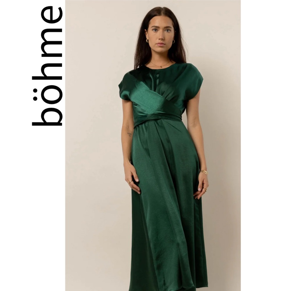 Böhme Rosalind Midi Emerald Satin Dress